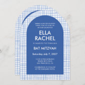 Chic Gingham Modern Custom QR Bat Bar Mitzvah Arch Einladung (Vorne/Hinten)