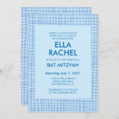 Chic Gingham Modern Custom QR CODE Bat Bar Mitzvah Einladung (Vorne/Hinten)