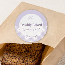 Chic Gingham Purple Bakery Logo Product Name Runder Aufkleber