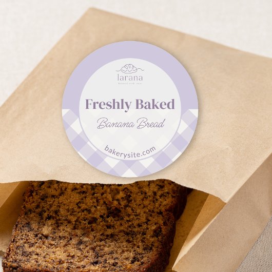 Chic Gingham Purple Bakery Logo Product Name Runder Aufkleber