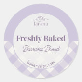 Chic Gingham Purple Bakery Logo Product Name Runder Aufkleber (Vorderseite)