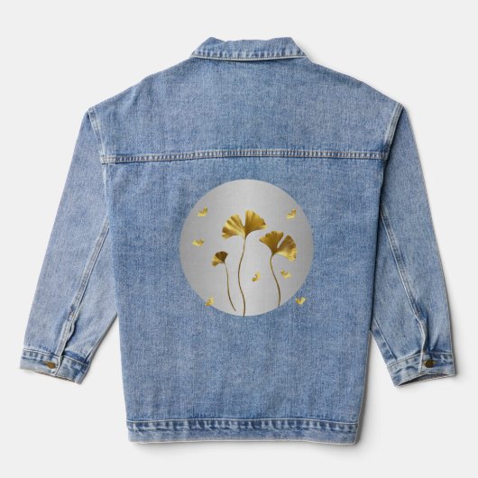 Chic Ginkgo Leaf-Gemustert Denim Jacket Jeansjacke (Rückseite)