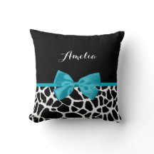 Chic Giraffe Print Aqua Blue Ribbon Bogen mit Name