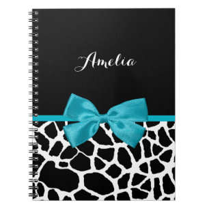 Chic Giraffe Print Aqua Blue Ribbon Bogen mit Name Notizblock