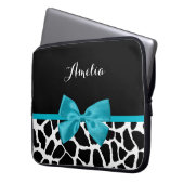 Chic Giraffe Print Aqua Blue Ribbon Bow mit Namen Laptopschutzhülle (Vorderseite Links)