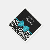 Chic Giraffe Print Aqua Blue Ribbon Bow mit Namen Serviette (Ecke)