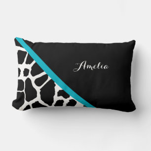 Chic Giraffe Print Aqua Blue Streifen mit Namen Lendenkissen