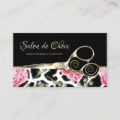 Chic Giraffe Print Pink Floral Gold Scheren Salon Visitenkarte (Vorderseite)