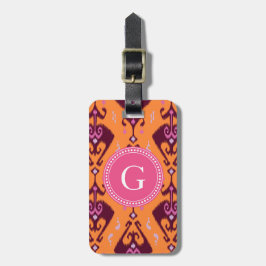 Chic girange-orange ikat tribal pattern monogram gepäckanhänger