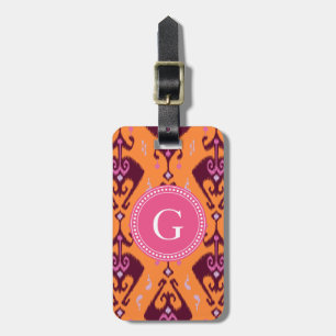Chic girange-orange ikat tribal pattern monogram gepäckanhänger