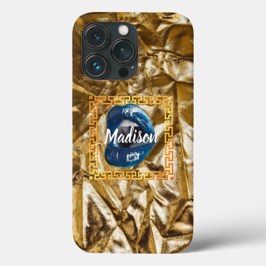 Chic Girl blue Gold Lips Beauty Personalisiert Case-Mate iPhone Hülle (Rückseite)