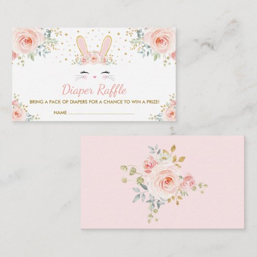 Chic Girl Bunny Rabbit Blush Bloral Diaper Raffel Begleitkarte (Vorne/Hinten)