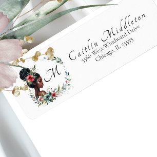 Chic Girl & Floral Wreath Monogramm-Rücksendeadres