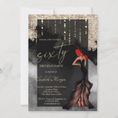 Chic Girl Glitzer 60. Geburtstag Einladung (Vorderseite)