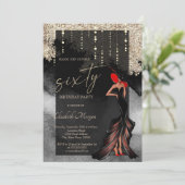 Chic Girl Glitzer 60. Geburtstag Einladung (Stehend Vorderseite)