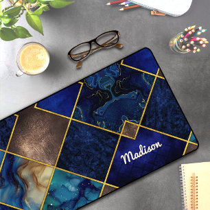 Chic Girl Imitate Glitzer gold blau geometrisch Schreibtischunterlage