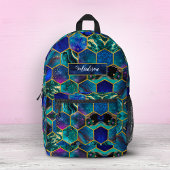 Chic Girl Imitate Glitzer Türkisblau geometrisch Bedruckter Rucksack