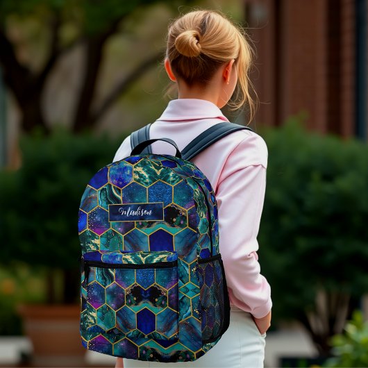 Chic Girl Imitate Glitzer Türkisblau geometrisch Bedruckter Rucksack