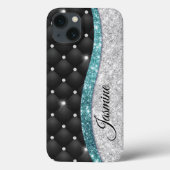 Chic Girl Imitate Silver Glitzer Schwarz aquamarin Case-Mate iPhone Hülle (Rückseite)