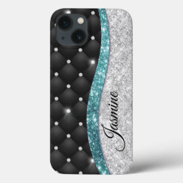 Chic Girl Imitate Silver Glitzer Schwarz aquamarin Case-Mate iPhone Hülle