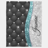 Chic Girl Imitate Silver Glitzer Schwarz aquamarin Fleecedecke (Vorderseite)