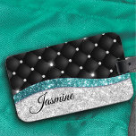 Chic Girl Imitate Silver Glitzer Schwarz aquamarin Gepäckanhänger<br><div class="desc">Hübsche schicke und elegante mädchenhafte Imitate silber aquamarin türkisfarben Aqua Glitzer und Nashörner mit schwarz getufft Design zu schaffen, eine besondere stilvolle Gehäuse, um Ihr Gerät zu schützen. Schönes, modernes und cooles Cover für den Trend-versierten und kunstliebenden angesagten Trendsetter. Dieses stilvolle Design wäre ideal für Mädchen, die gerne funkelnd Designs...</div>