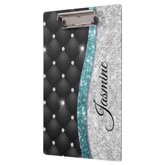 Chic Girl Imitate Silver Glitzer Schwarz aquamarin Klemmbrett (Links)
