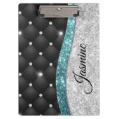 Chic Girl Imitate Silver Glitzer Schwarz aquamarin Klemmbrett (Vorderseite)