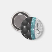 Chic Girl Imitate Silver Glitzer Schwarz aquamarin Magnet (Vorderseite/Rückseite)