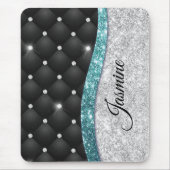 Chic Girl Imitate Silver Glitzer Schwarz aquamarin Mousepad (Vorne)