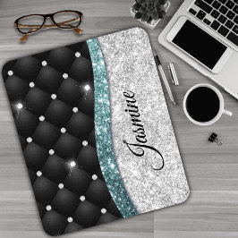 Chic Girl Imitate Silver Glitzer Schwarz aquamarin Mousepad