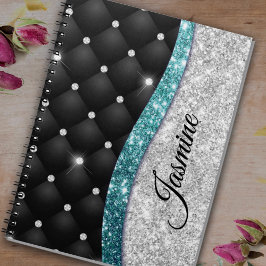 Chic Girl Imitate Silver Glitzer Schwarz aquamarin Notizblock