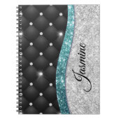 Chic Girl Imitate Silver Glitzer Schwarz aquamarin Notizblock (Vorderseite)