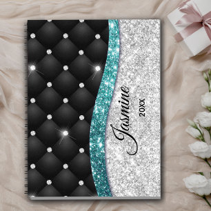 Chic Girl Imitate Silver Glitzer Schwarz aquamarin Planer