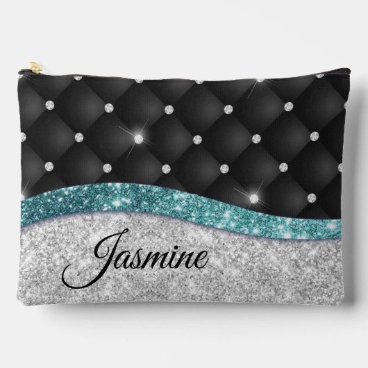 Chic Girl Imitate Silver Glitzer Schwarz aquamarin Zubehörtasche (Vorderseite)