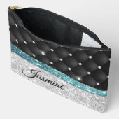 Chic Girl Imitate Silver Glitzer Schwarz aquamarin Zubehörtasche (Offen)