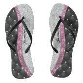 Chic Girl Imitate Silver Glitzer Schwarz Pink Mono Badesandalen (Fußbett)