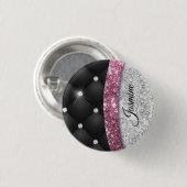 Chic Girl Imitate Silver Glitzer Schwarz Pink Mono Button (Vorne & Hinten)