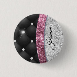 Chic Girl Imitate Silver Glitzer Schwarz Pink Mono Button