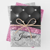 Chic Girl Imitate Silver Glitzer Schwarz Pink Mono Geschenkpapier Set (Beispiel)