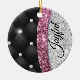 Chic Girl Imitate Silver Glitzer Schwarz Pink Mono Keramik Ornament