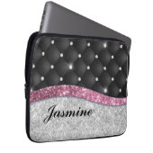 Chic Girl Imitate Silver Glitzer Schwarz Pink Mono Laptopschutzhülle (Vorne Rechts)