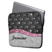 Chic Girl Imitate Silver Glitzer Schwarz Pink Mono Laptopschutzhülle (Vorderseite Links)