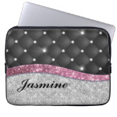Chic Girl Imitate Silver Glitzer Schwarz Pink Mono Laptopschutzhülle (Vorderseite)