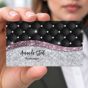 Chic Girl Imitate Silver Glitzer Schwarz Pink Mono Magnetische Visitenkarte