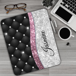Chic Girl Imitate Silver Glitzer Schwarz Pink Mono Mousepad