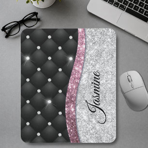 Chic Girl Imitate Silver Glitzer Schwarz Pink Mono Mousepad