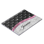 Chic Girl Imitate Silver Glitzer Schwarz Pink Mono Notizblock (Linke Seite)