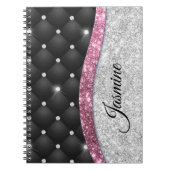 Chic Girl Imitate Silver Glitzer Schwarz Pink Mono Notizblock (Vorderseite)