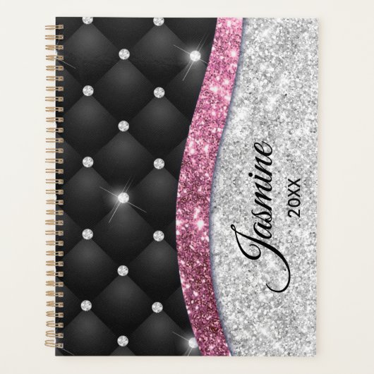 Chic Girl Imitate Silver Glitzer Schwarz Pink Mono Planer (Vorderseite)